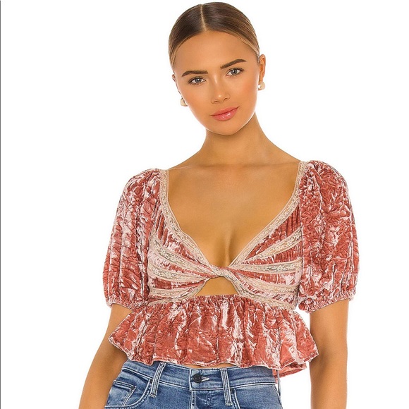 New Free People Yours Truly Velvet Peplum Top boho blouse mauve - Picture 5 of 14